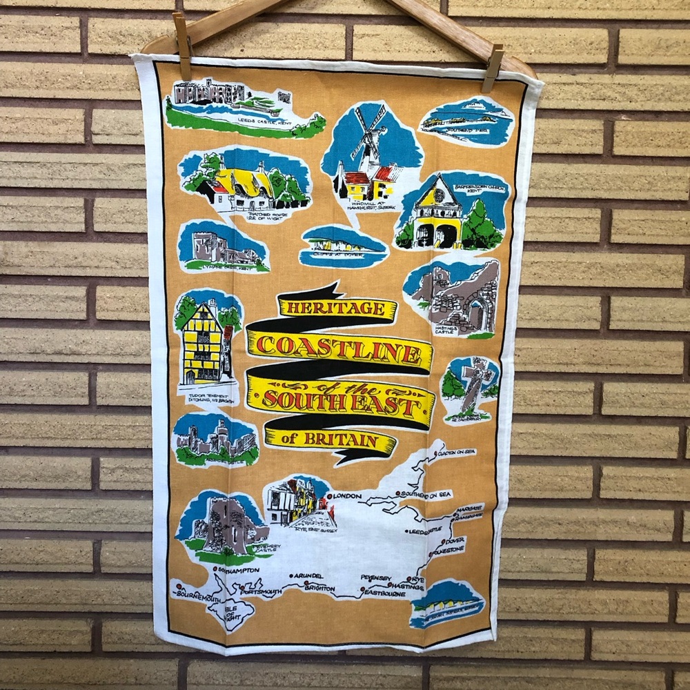 80's Heritage Coastline of the South East of Britain Tea Towel -England Souvenir